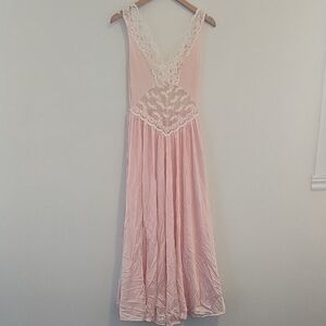 Vintage Soft Pink Lace Trim Maxi Slip Dress